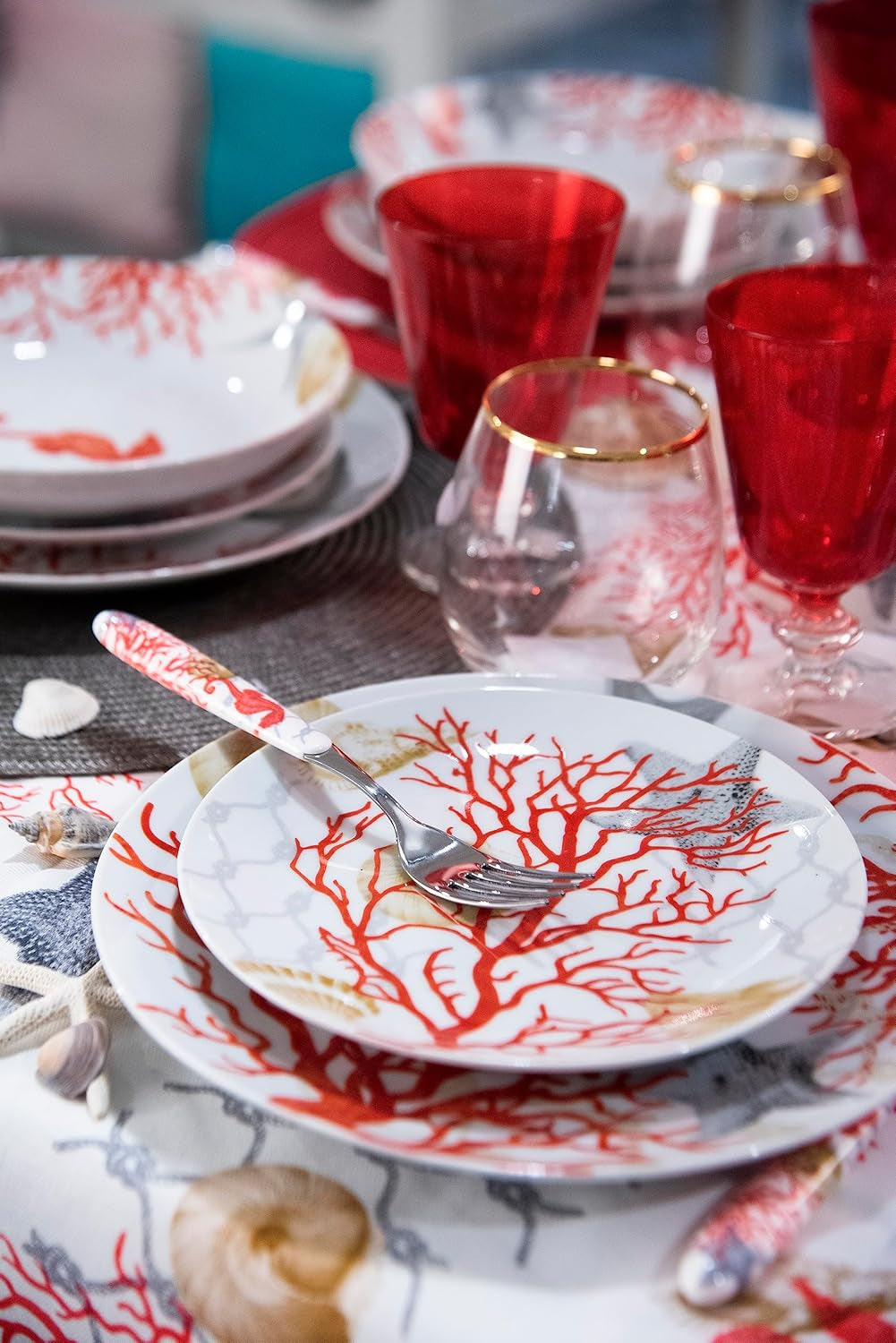 Excelsa Coral bordservice, 18 dele, porcelæn, rød