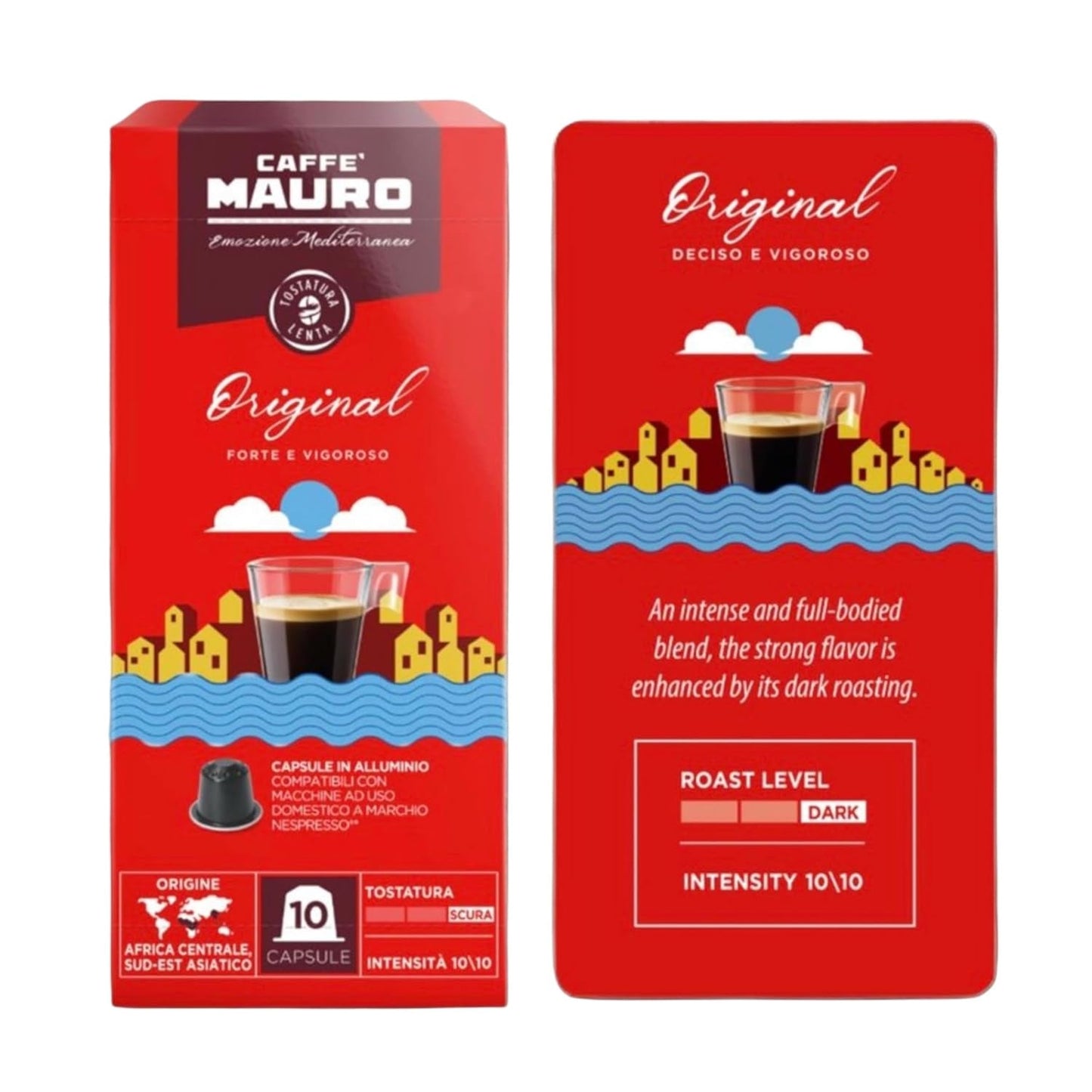 Caffè Mauro Torrefazione Kaffeekapseln Espresso Original, Intensität 10/10-50 Kapsel af aluminium - Kompatibel med Nespresso* Haushalts-Espressomaschinen - Hergestellt i Italien