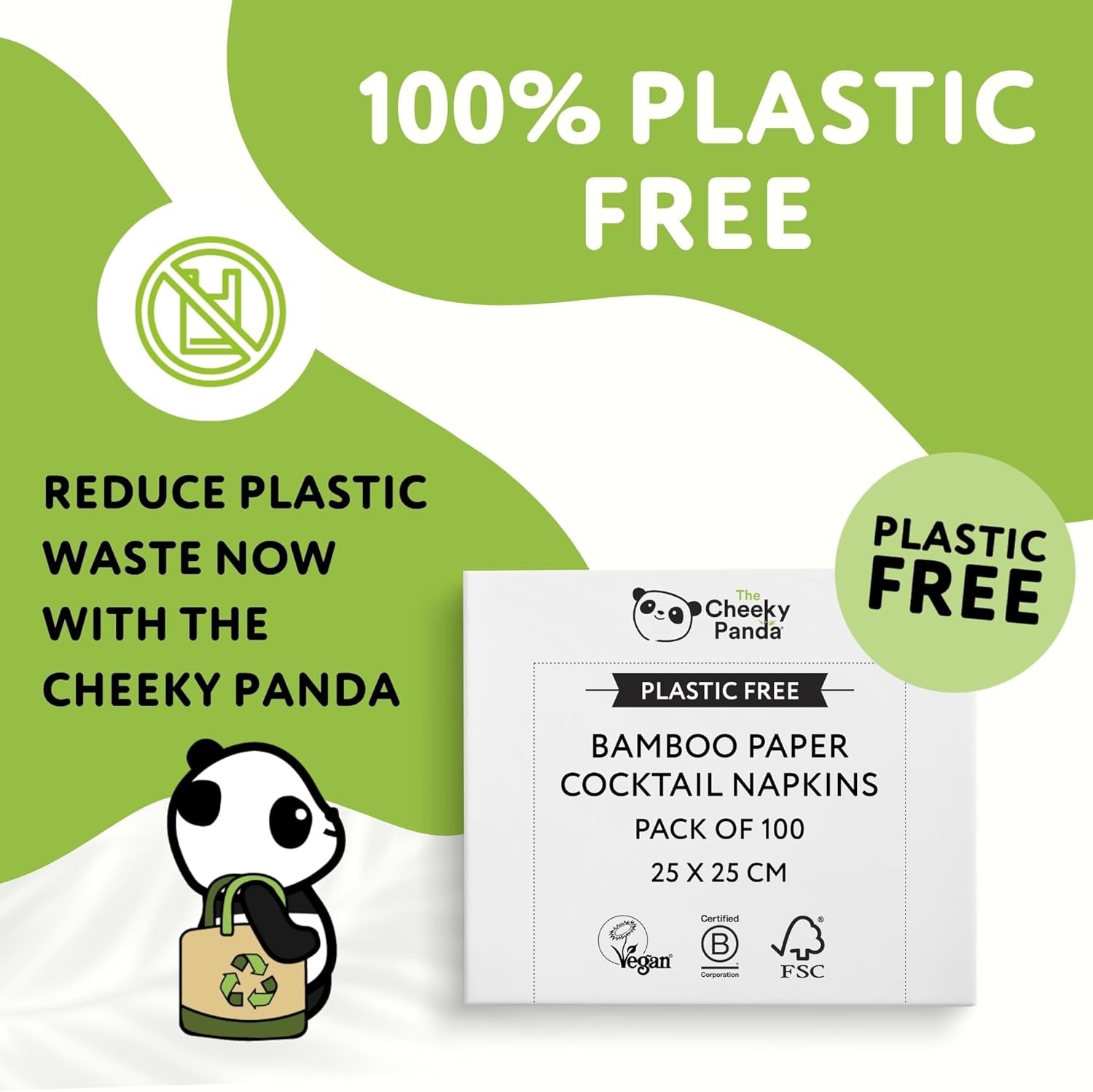 De frække Panda Bamboo Cocktailservietter | hvide servietter 100 stk papirservietter