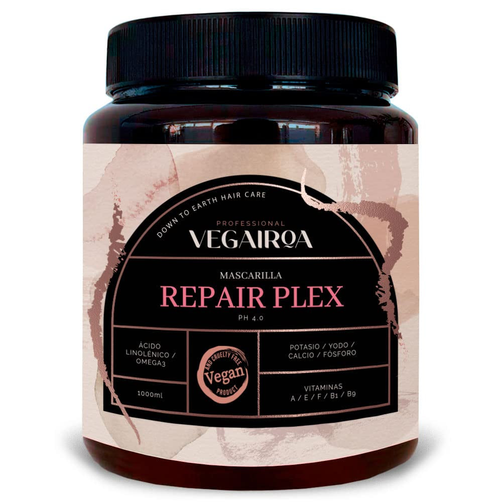 VEGAIROA - Reparation Plex Mask - Ekstrem reparationsmaske - Fugtgivende og nærende - Frizz Protection - Til kemisk behandlet hår - Professionelt vegansk frisørprodukt - 1000g Naty Shop Hair Mask Standard titel