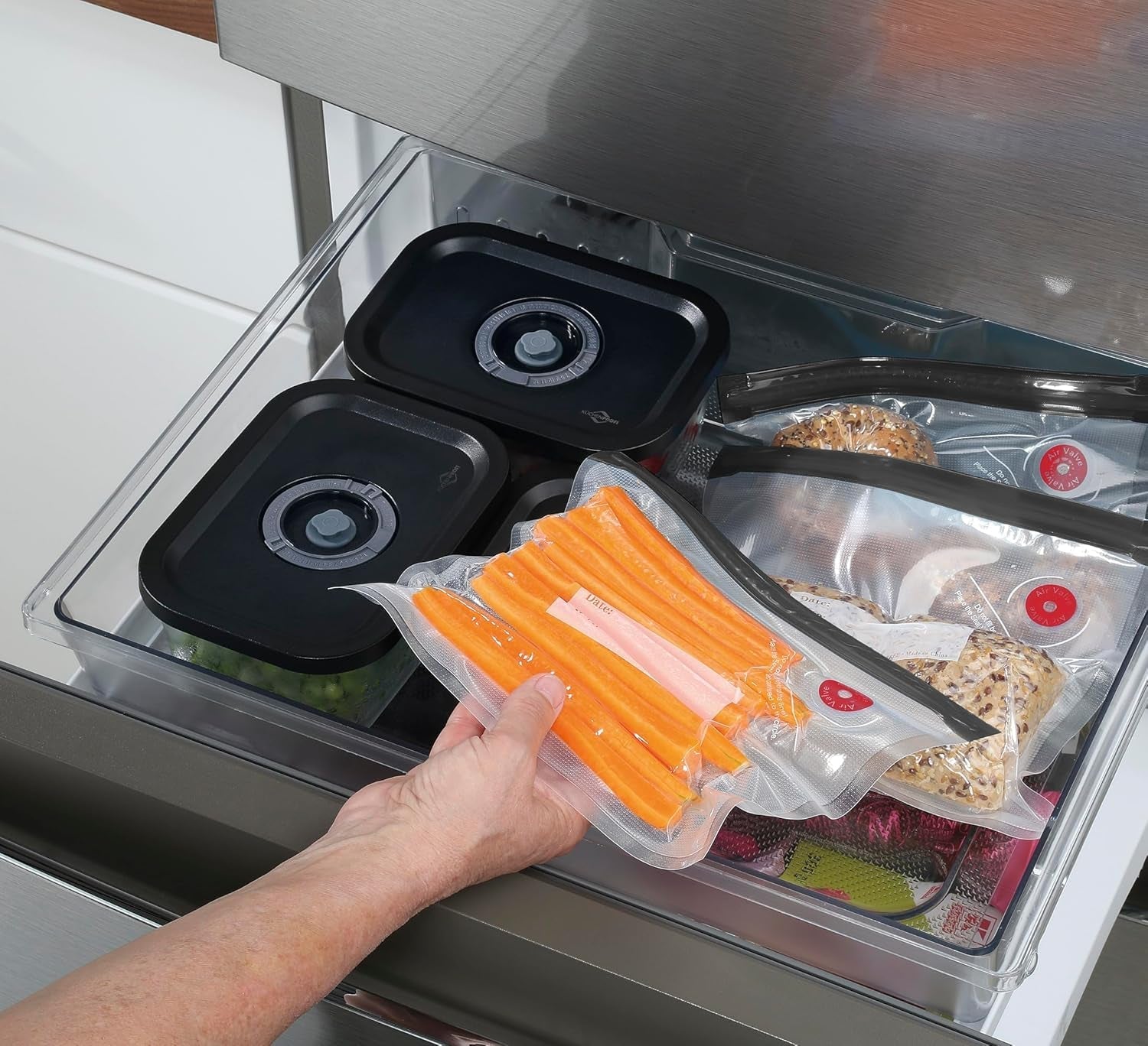 Vakuumsæt Küchenprofi EASYFRESH | Sæt med 7 dele | 1x elektrisk vakuumpumpe, 1x vakuumbeholder S, M og L, 3x vakuumposer 22x21 cm | borosilikatglas, plast af høj kvalitet | tilberedning og opbevaring Madopbevaringsbokse Naty Shop