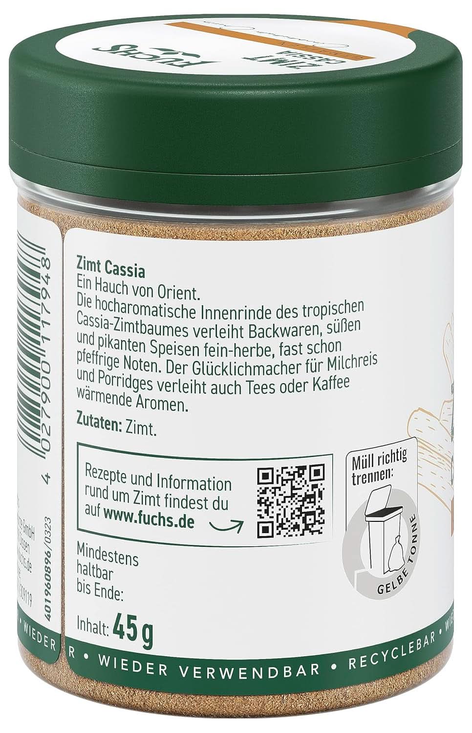 Fuchs Ground Cassia Cinnamon - Til at smage kager, desserter eller teer, 45 gram Krydderier Naty Shop