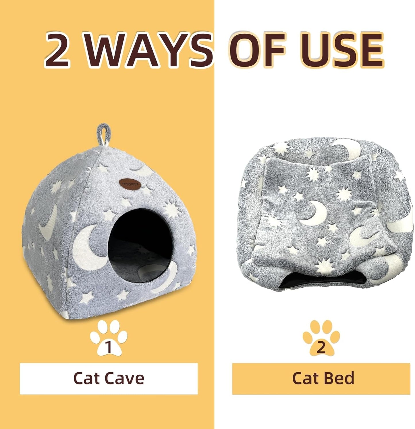 Katzenhöhle Plüsch Katzenhaus mit Waschbarem Kissen Faltbare Katzenzelt Höhle med Håndtag Weiches og Warmes Katzenbett für Drinnen 33x33x35cm