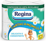 Regina Cartacamomilla - 8 ruller toiletpapir, 300 fluffy ark, 3-lags, blød og fast, genanvendelig papiremballage