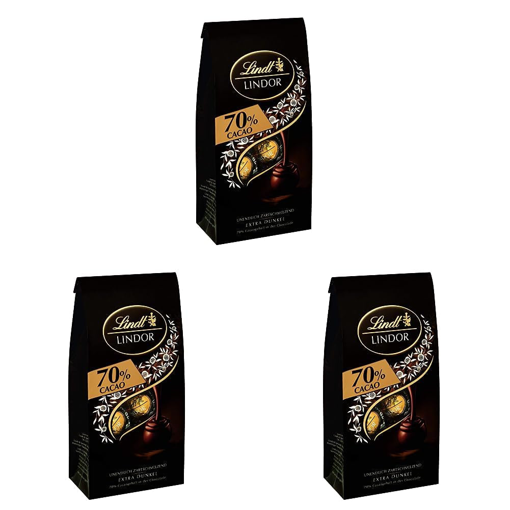 Lindor chokoladekugler 70% ekstra mørk kakao | 137g pose | Ca. 10 kugler fin mørk chokolade med smelte-i-mund-fyld | Gave af chokolade | Chokolade gave