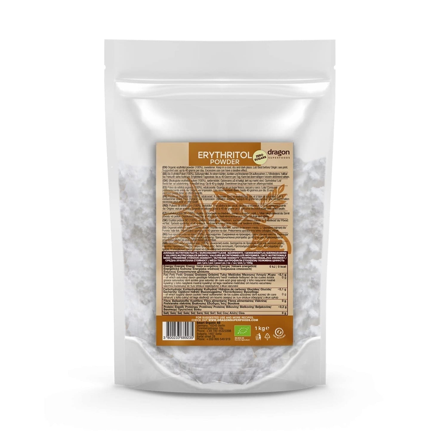 Bio Erythrit - Pulver, 100 % Bio, Vegansk, Null Kalorien-1 kg sødemidler Naty Shop Standardtitel