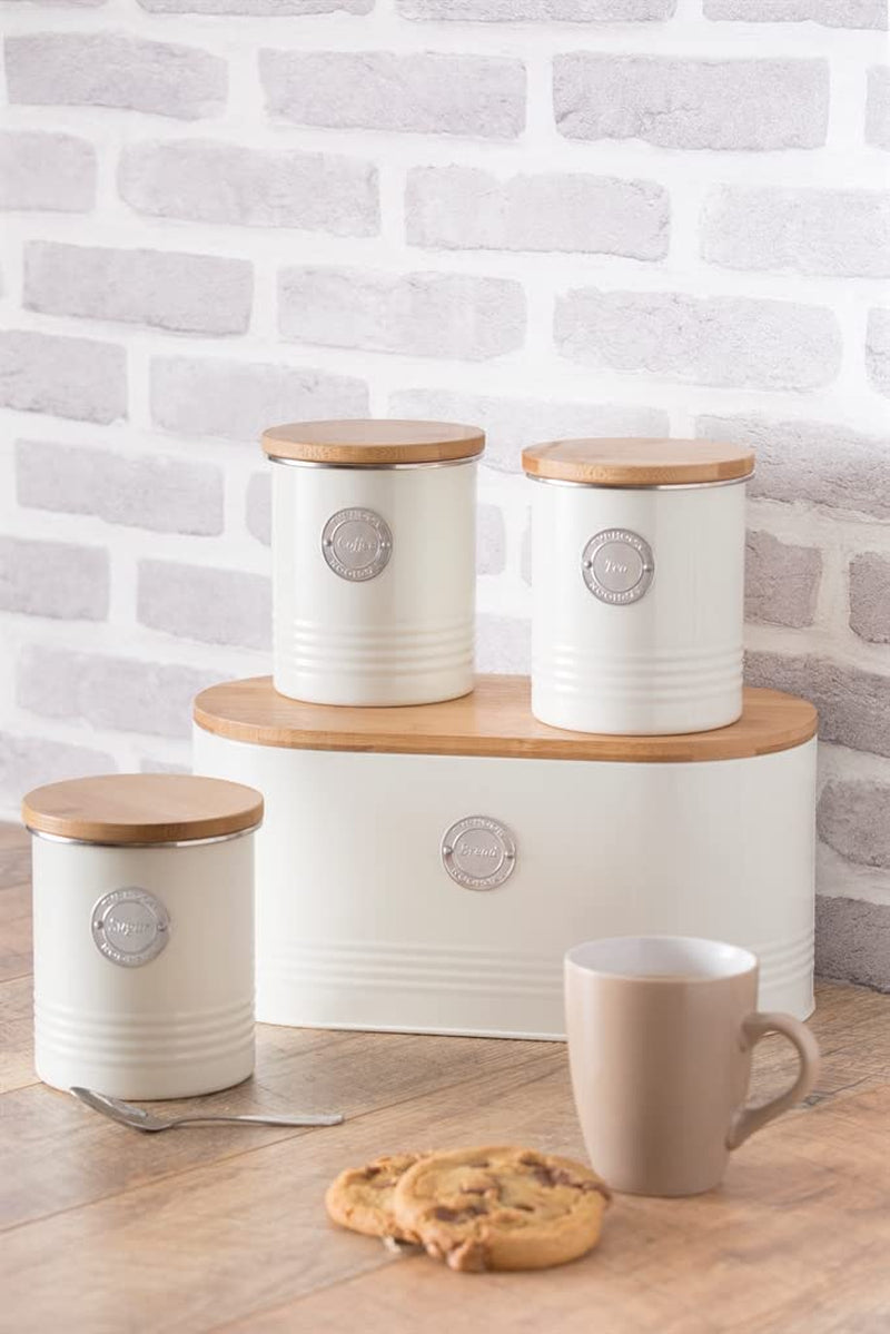 LIVING kollektion, sukkerskål med låg | creme pastel | opbevaringsboks 1 L køkken til sukker | sukkerbeholder i stål med låg | Bambus lufttætte opbevaringskrukker med låg Naty Shop madopbevaringsbokse