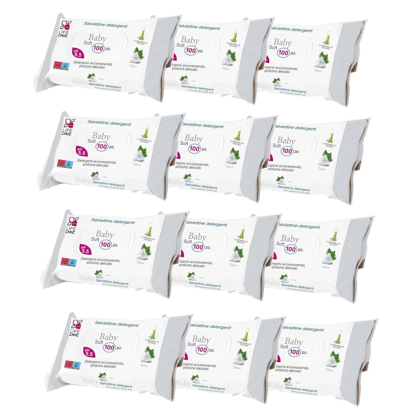 Babyservietter med talkum til følsom hud, alkoholfri, hudvenlig, pH 5,5, let duftende, 1200 Count (12 Pack)
