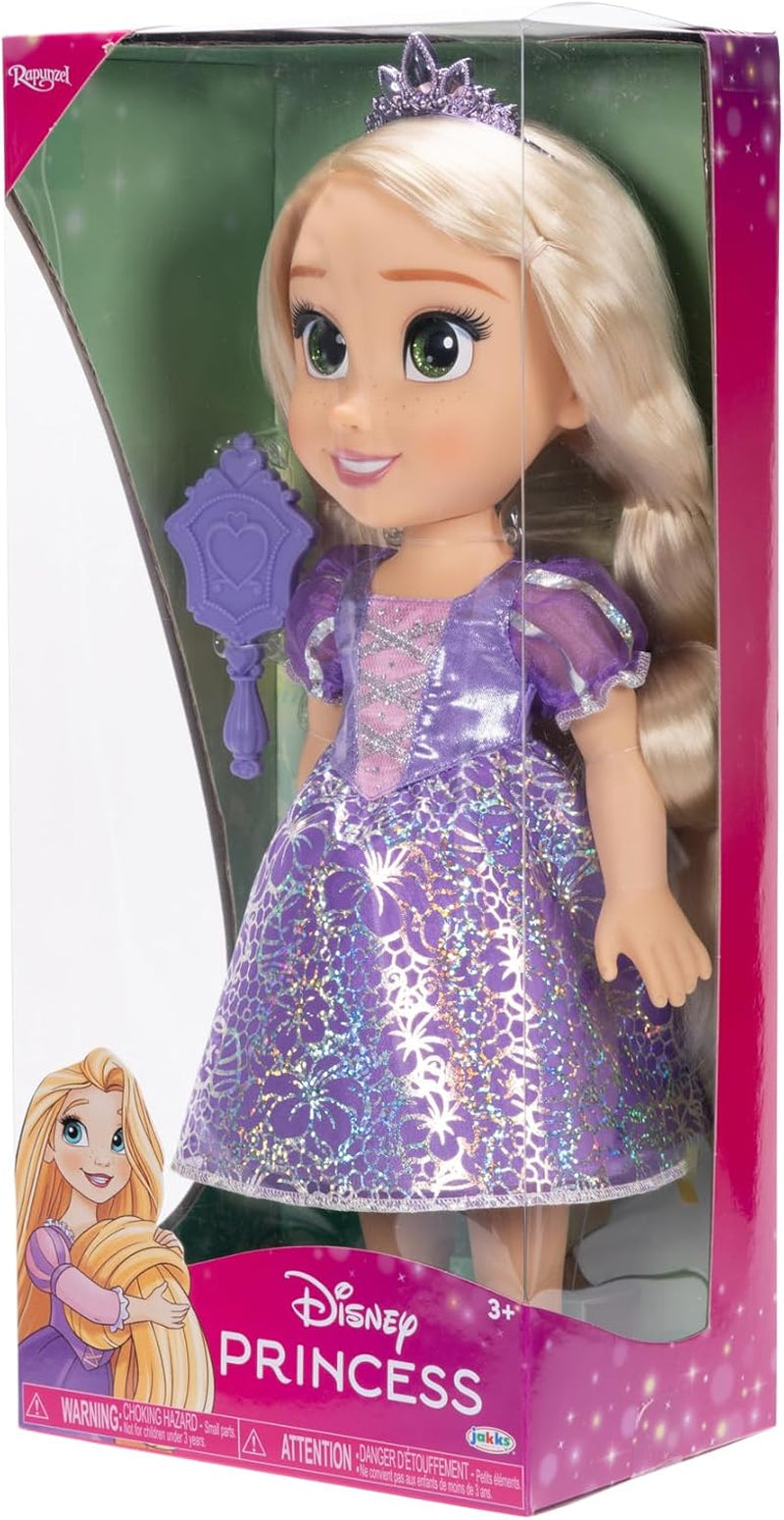 Disney Princess Rapunzel 35 cm dukke, reflekterende glitterøjne, bevægelige led, aftagelig kjole, sko, krone, langt blondt hår, til piger på 3+