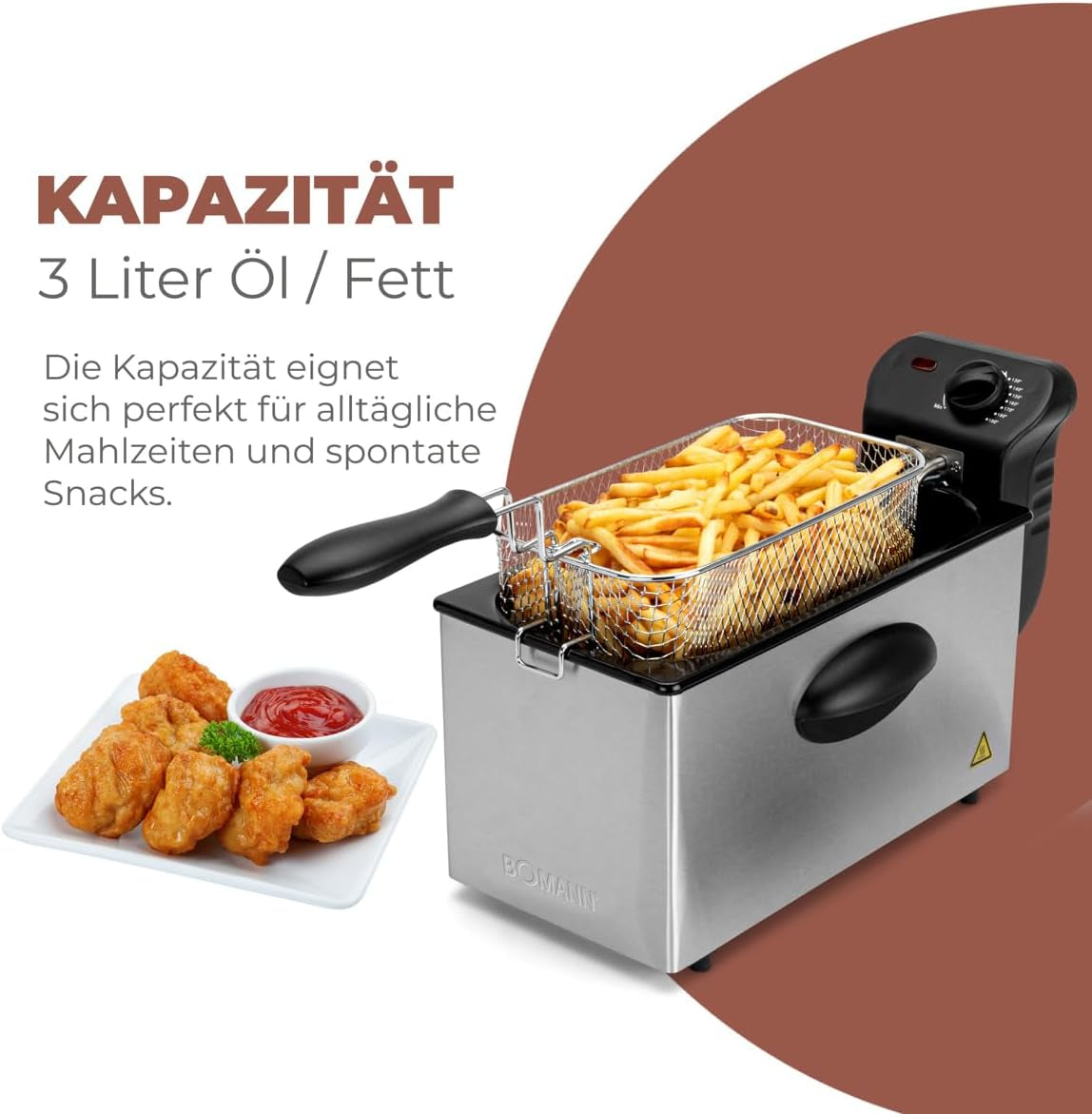 Bomann® oliefrituregryde, 3L kapacitet, Cool Zone Technology og afløb, 2000 W Hvidevarer Naty Shop