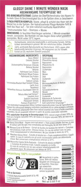 SANTE Naturkosmetik Glossy Shine 1 Min Wonder Mask, dybdepleje til kedeligt hår med organisk birkebladekstrakt og 3x proteinkompleks for 3x mere glans og smidighed, vegansk, 20ml Naty Shop Hair Mask