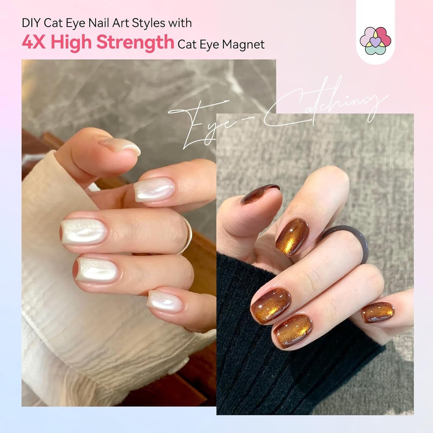 SAVILAND 4X Hochfester Cat Eye Magnet Für Nagel: 3-I-1 Nagel Magnet Rund Lange Streifenperle N35 Neodym Ultra Strong Magnet Für Nagellack Präzise 3S Formung Cat Eye Gel Nagellack Magnet Magnetstift