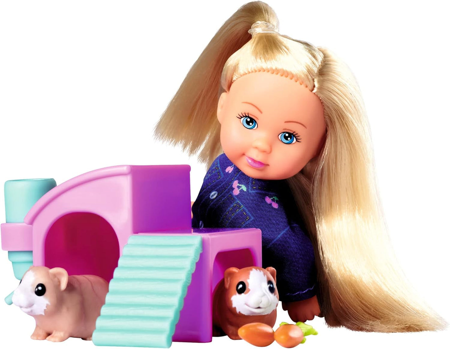 Simba Evi elsker Marsvin Legedukke med to marsvin og hus, vandflaske og gulerødder, 12 cm, 3+
