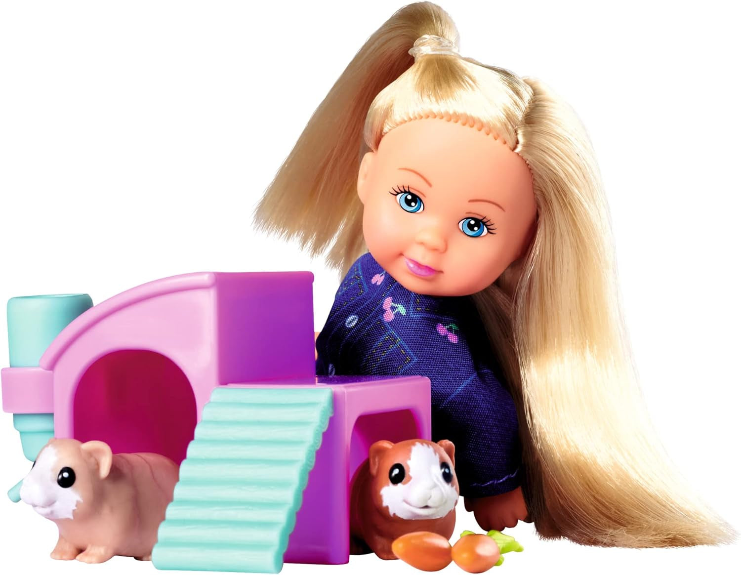 Simba Evi elsker Marsvin Legedukke med to marsvin og hus, vandflaske og gulerødder, 12 cm, 3+