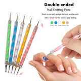 Nail Art Dekorationen & Nagelpinsel Sæt, Nageldesign Zubehör, Nagelset 5 Stk 2 Wege Punktierung Stift, 15 Malerei Polnisch Pinsel Sæt, 10 Streifenband, 4 Boxen Bunte Nagel Rhinestones Dekoration