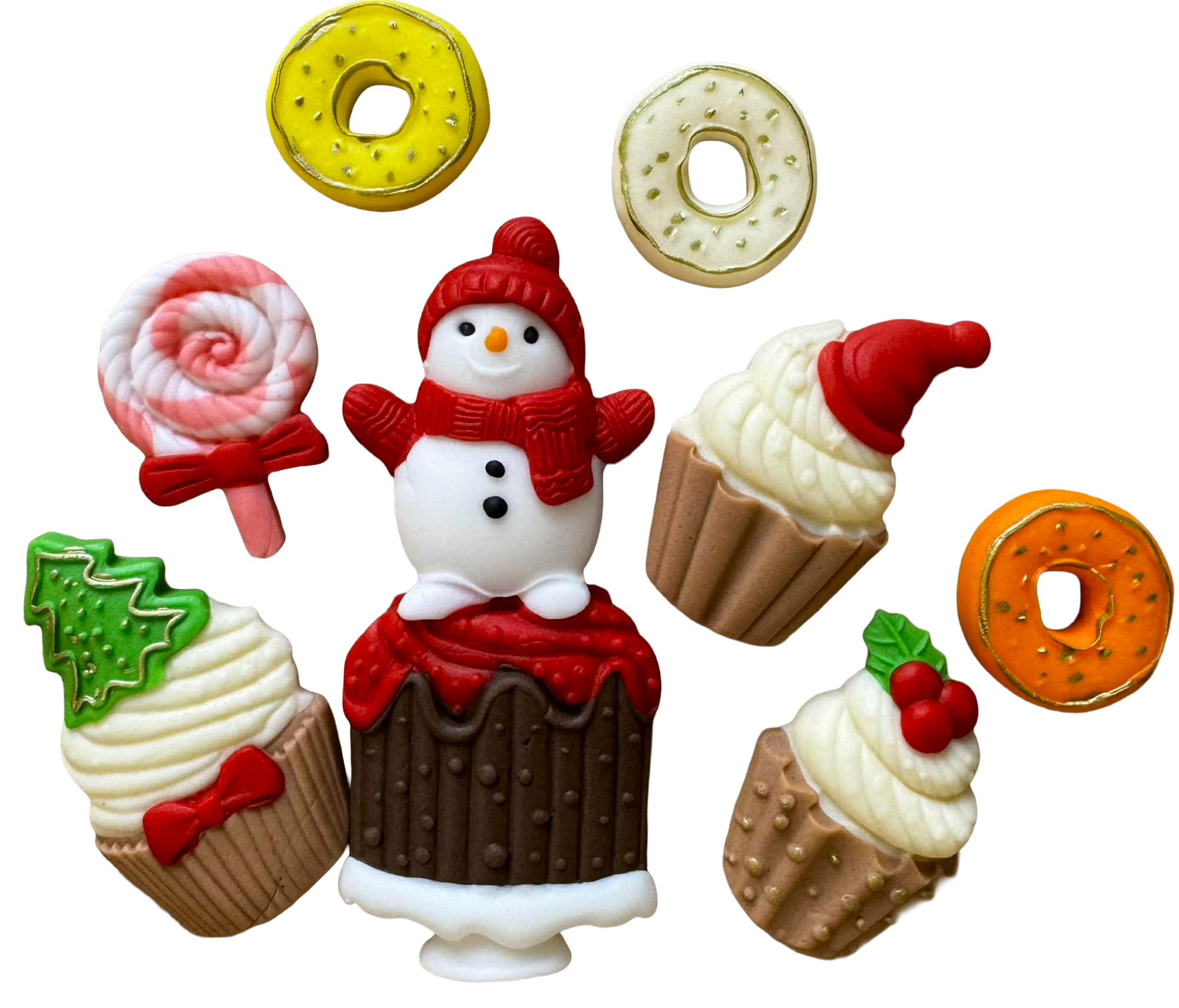 Sæt med 8 spiselige dekorationer, julepynt fra Sugar Paste Nati Shop