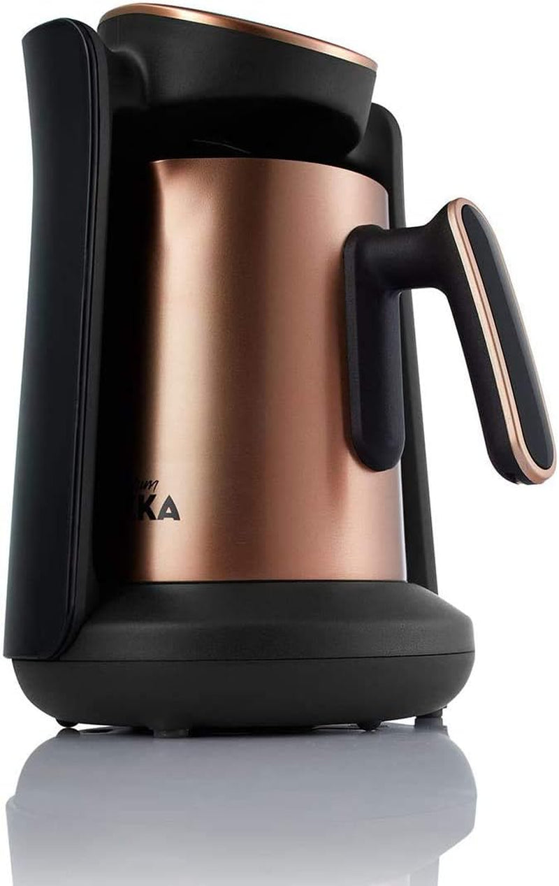 Arzum Okka Minio tyrkisk kaffemaskine, Moka, 1-4 kopper, 300ml gryde i rustfrit stål, Spildbeskyttelse, Smart Brewing System, Vaskbar Kande, 480W, Kobber