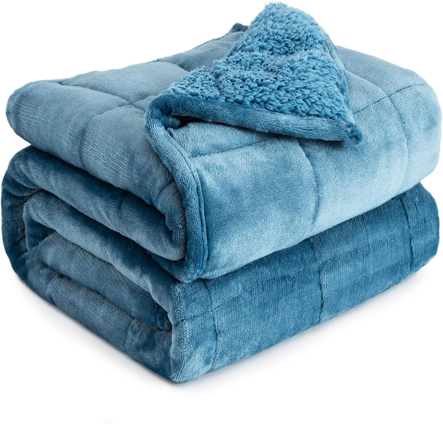 Bomuldsblåt vægtet tæppe, 6,8 kg, queen size, flannel, shaggy, sherpa, vægtet tæppe til voksne, behagelige vægtede tæpper til at berolige og slappe af, tunge dyner, 152,4 X 203,2 Naty Shop skiferblå dyner og dyner 60 * 80 Lbs