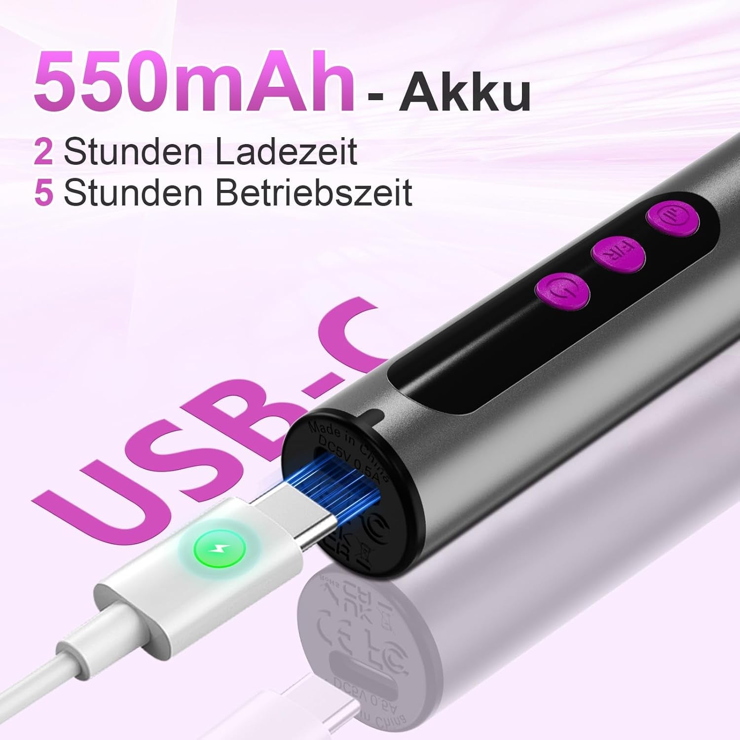 Trådløs elektrisk neglefil - 35000 RPM til gelnegle, 12 i 1 professionel negle- og akrylfil, 5-trins manicure- og pedicuresæt