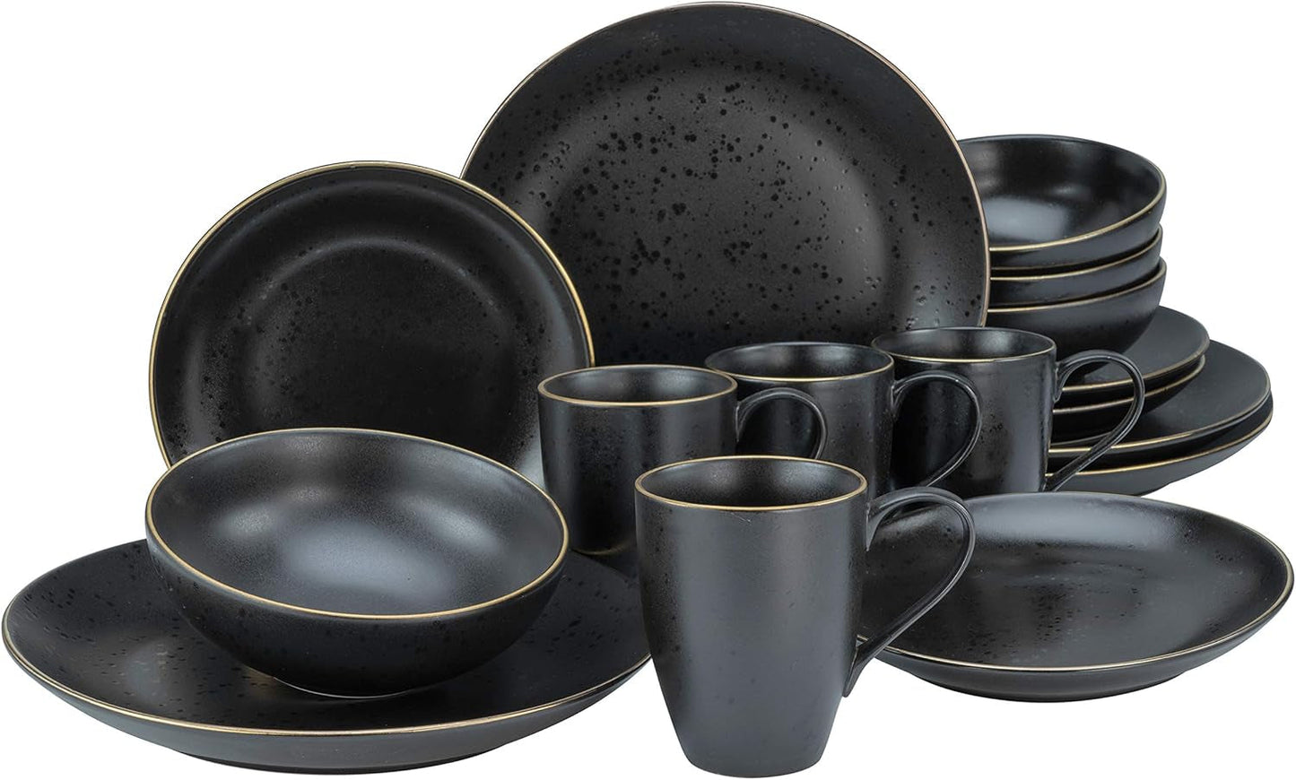 CreaTable, 22699, Industrial Gold BLACK Series, 16-delt porcelænssæt til 4, Porcelæn Combo Service, Tåler opvaskemaskine og mikroovn, Kvalitetsfremstilling