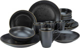 CreaTable, 22699, Industrial Gold BLACK Series, 16-delt porcelænssæt til 4, Porcelæn Combo Service, Tåler opvaskemaskine og mikroovn, Kvalitetsfremstilling