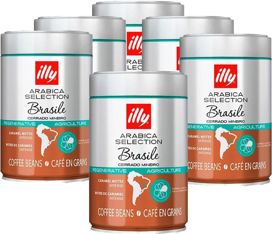 ILLY 6 æsker kaffebønner, 250 gram hver, Arabica Selection, Brasilien, Cerrado Mineiro certifikat, Regenagri