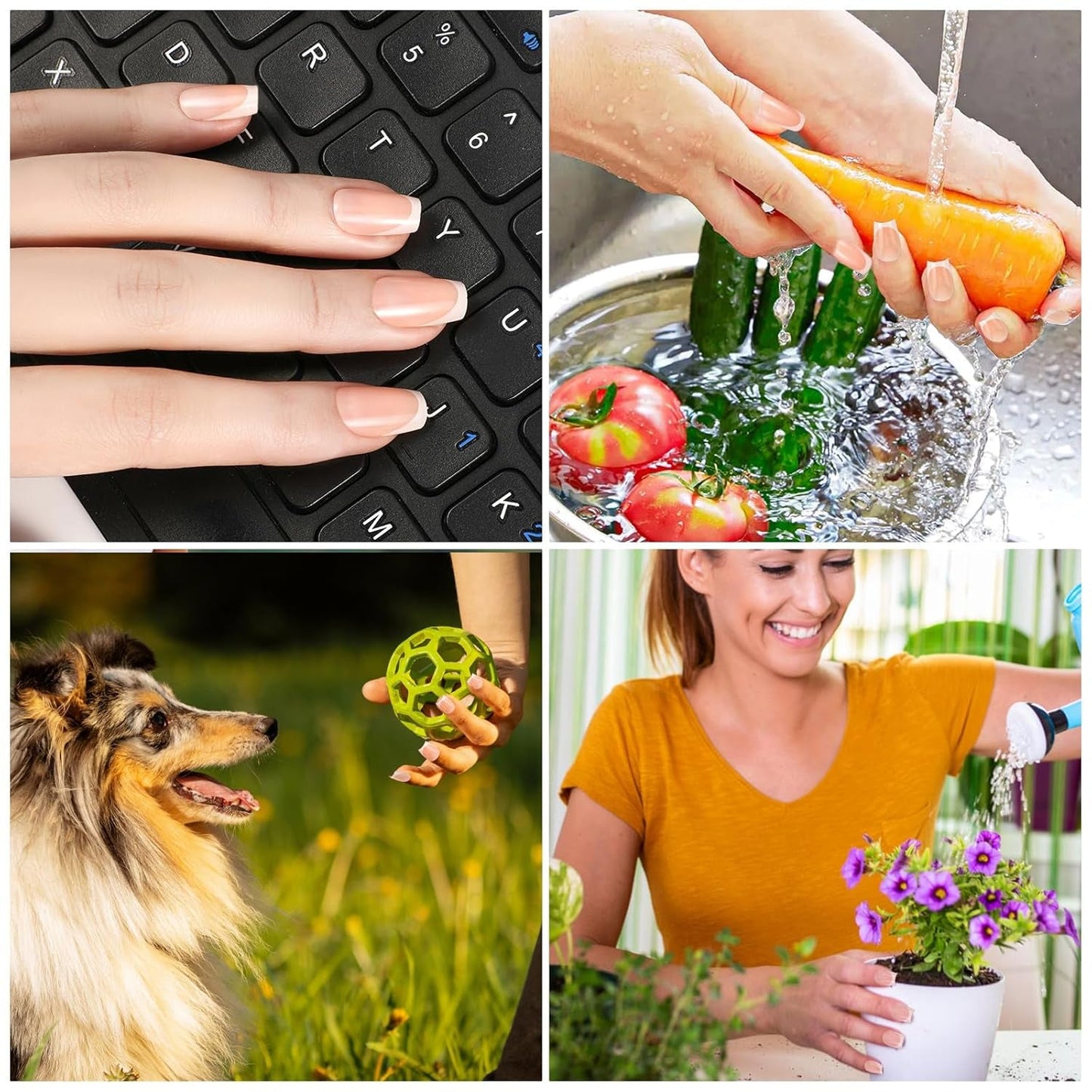 360 stykker franske kunstige negle Medium rektangel falske negle med falsk neglefil Naturlige tips DIY Tryk på for damer og kvinder
