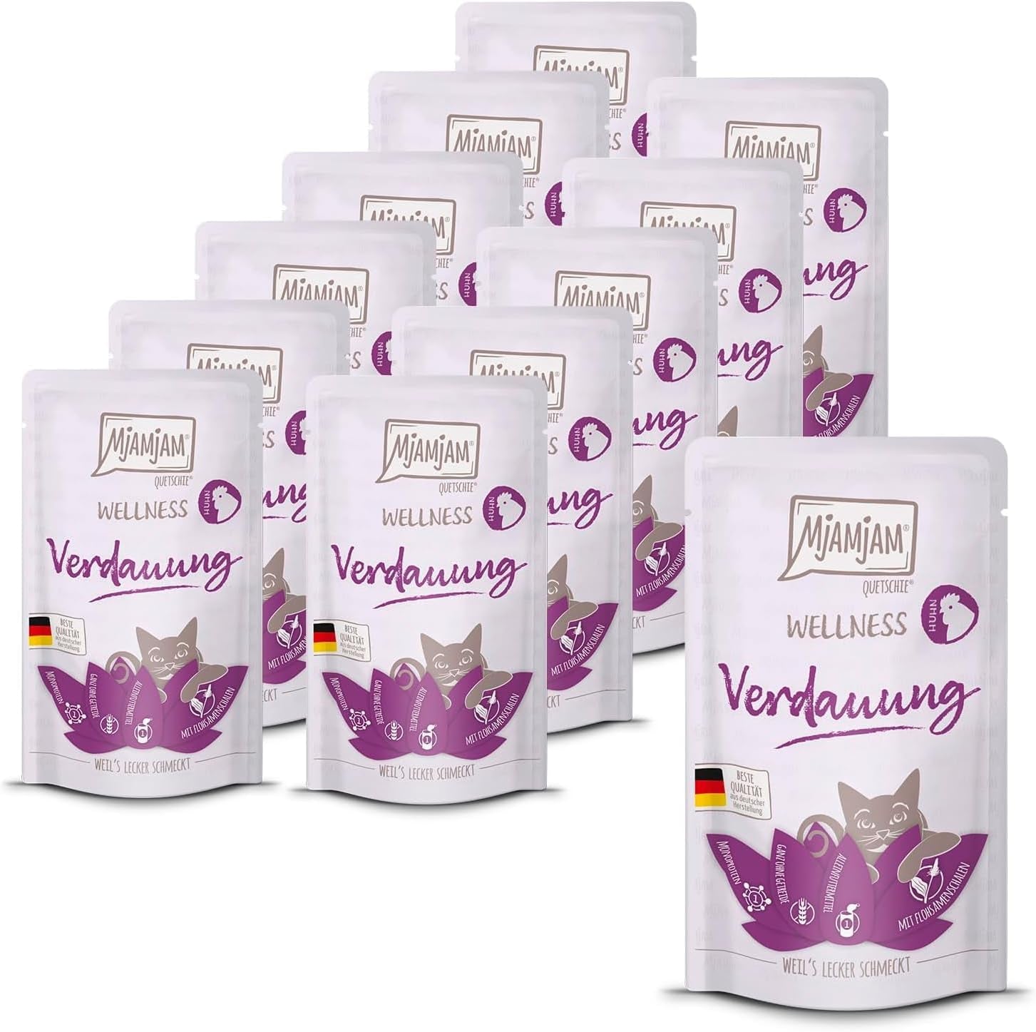 MjAMjAM - Premium våd kattefoder - Wellness - Fordøjelse - Kylling, pakke med 12 (12 x 125 g), kornfri