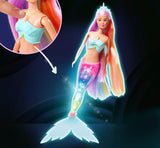 Steffi Love Magic Rainbow Mermaid, Havfruedukke med Magic Rainbow Light-funktion og ekstra langt hår, 39 cm, 3+