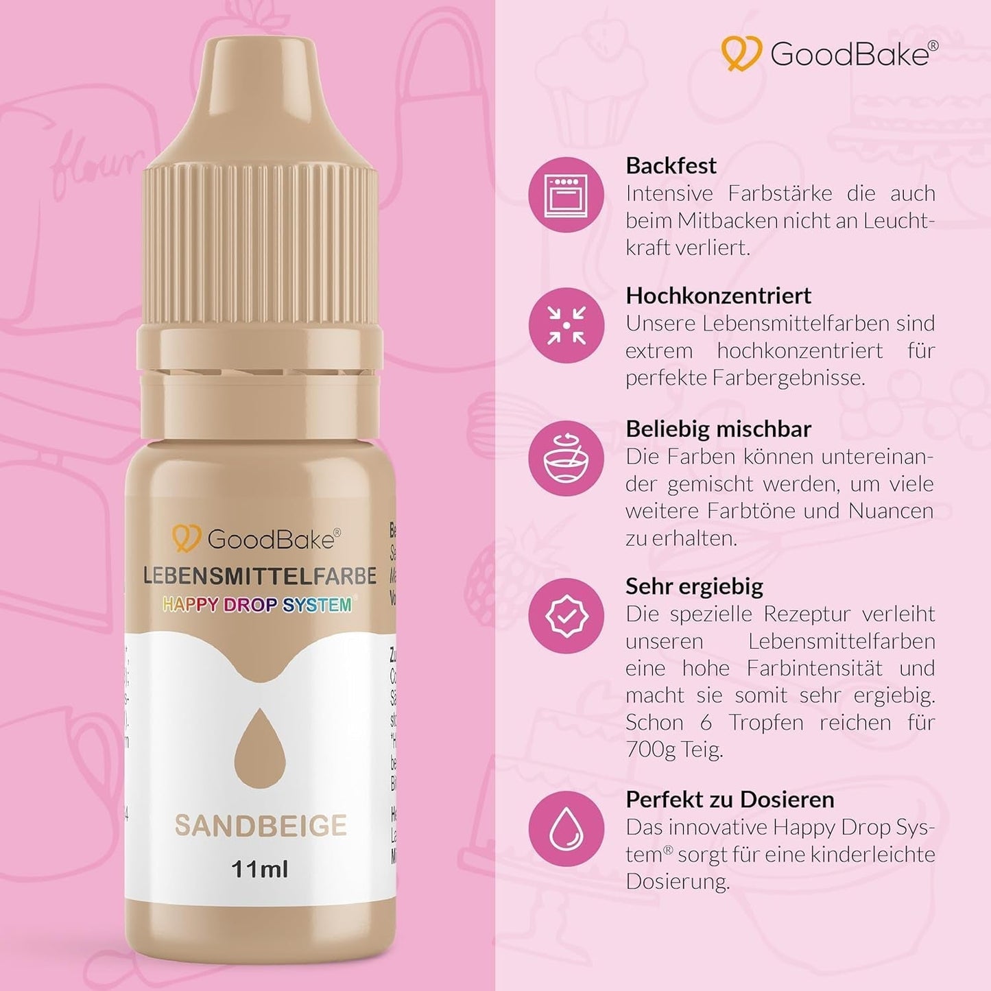 Goodbake Pastel Sand Beige Food Coloring (11ml) - High Dose Food Coloring - Til farvning af kager, fondant, smørcreme, macarons, drinks, slim og mange andre ting. 100% vegansk