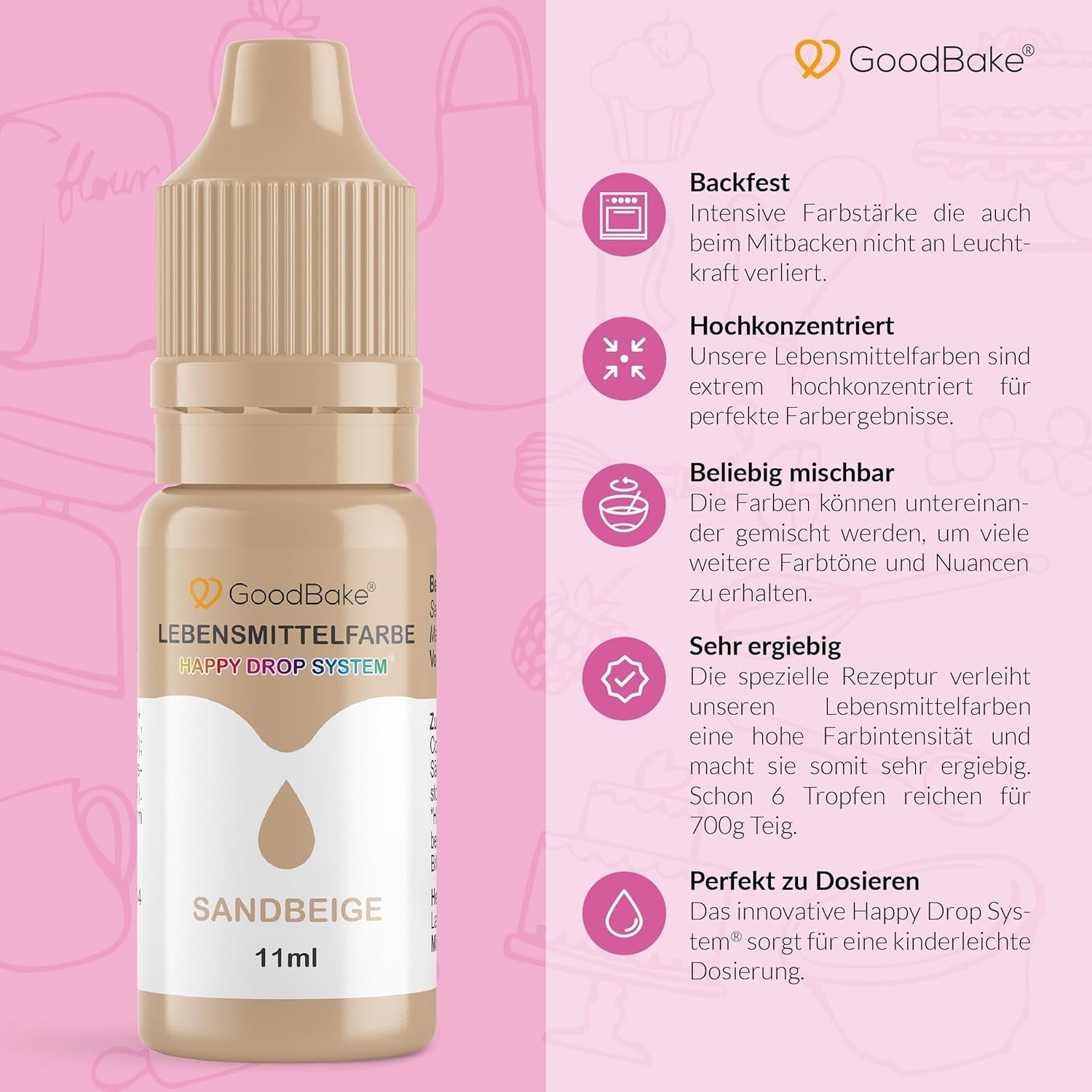 Goodbake Pastel Sand Beige Food Coloring (11ml) - High Dose Food Coloring - Til farvning af kager, fondant, smørcreme, macarons, drinks, slim og mange andre ting. 100% vegansk