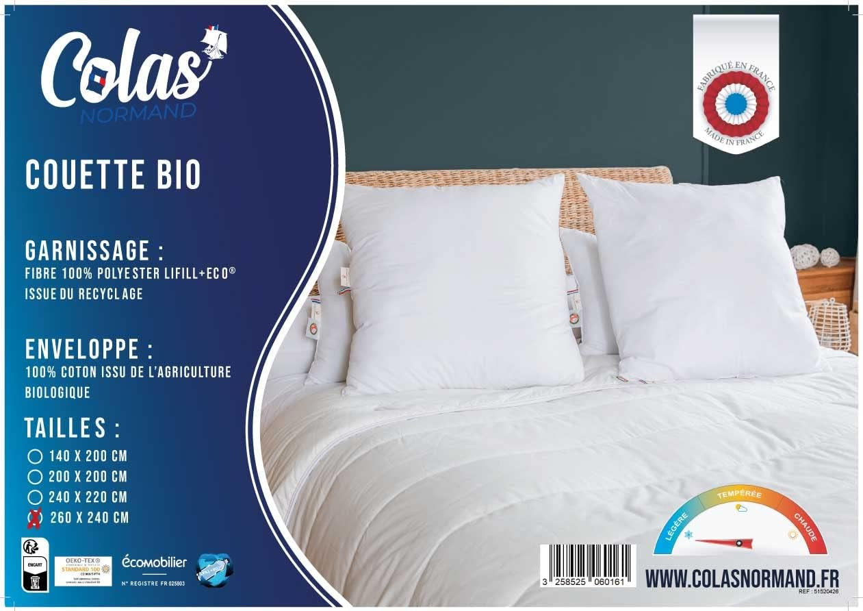 COLAS NORMAND quilt 260 X 240 cm, økologisk bomuld og genbrugsfyld, let, blød, maskinvaskbar ved 40 °C Dyner og dyner Naty Shop