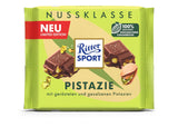Ritter Sport Pistachio, mælkechokolade med fine pistaciestykker, en chokoladeklassiker, perfekt til at snacke og nyde, en god gaveide, 12 barer x 100g