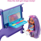 Barbie Extra Mini Mini Dukke, Extra Mini Mini Dukke med Ekstra Glitter Touring Van, Inklusiv Makeup Station og Show Accessories, Børnegave, Legetøj fra 3 år og opefter, HKF84