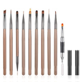 10 Stück Nailart Pinsel Set, Braun Nail Art Børster Nailart Design Pinsel Nageldesign Pinselfür Gelnägelfür Heimwerker Maniküre Salon Zuhause Nailpinsel Sæt