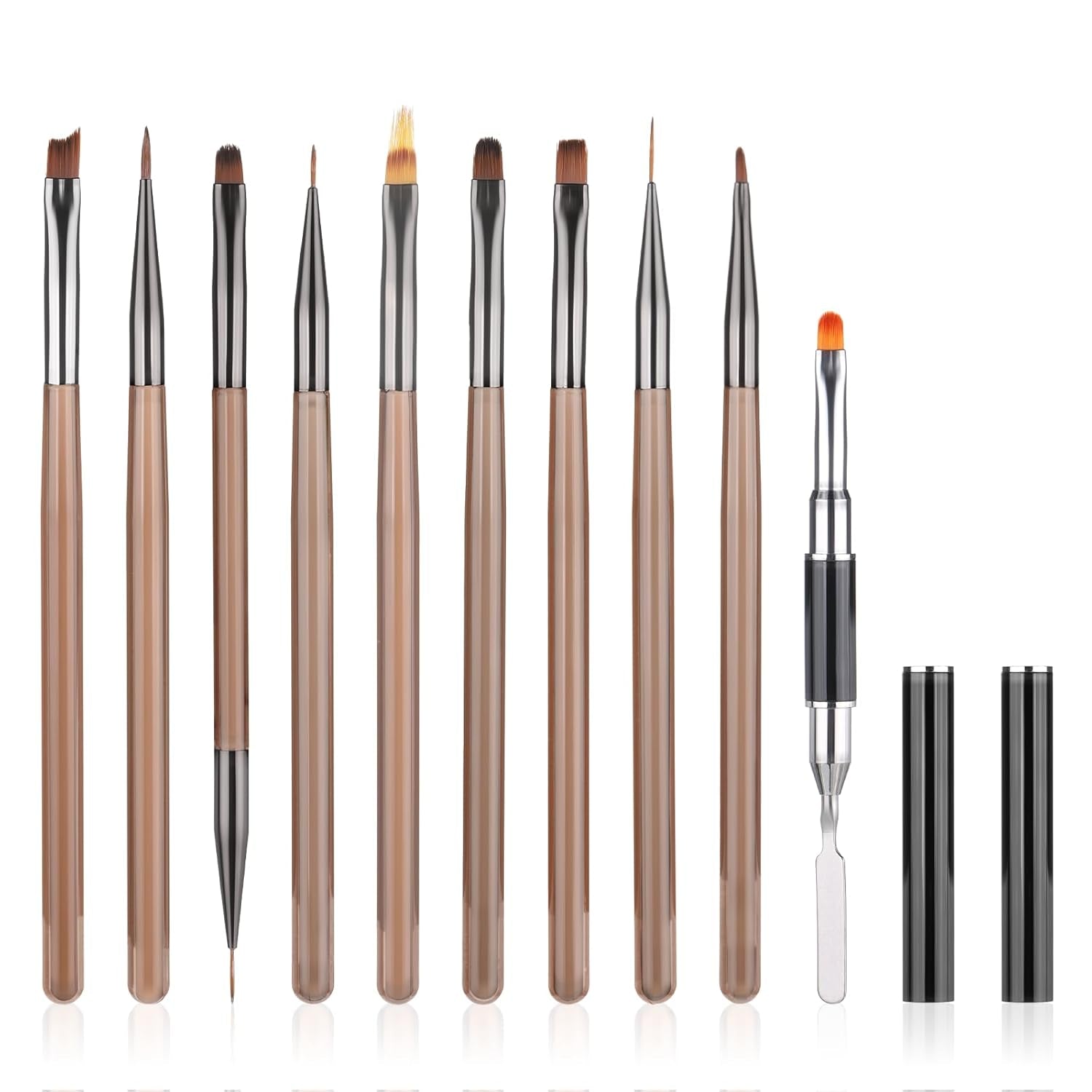 10 Stück Nailart Pinsel Set, Braun Nail Art Børster Nailart Design Pinsel Nageldesign Pinselfür Gelnägelfür Heimwerker Maniküre Salon Zuhause Nailpinsel Sæt