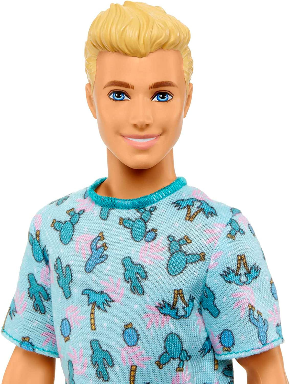 Barbie Ken Fashionistas Dukke - T-shirt med kaktus og palmetryk, hvide shorts og sneakers, perfekt til eventyr med venner og gåture rundt i byen, til børn fra 3 år og opefter, HJT10 Naty Shop Dolls