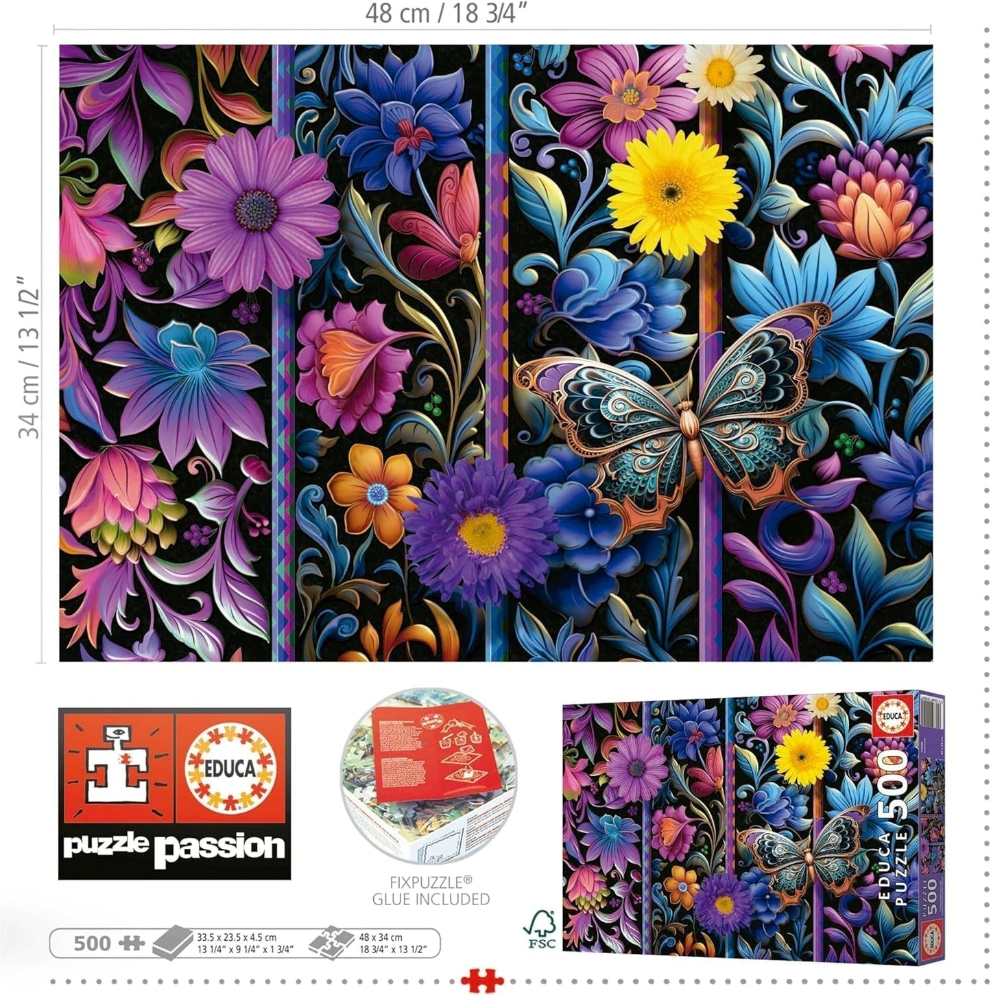 Educa - Puslespil med 500 brikker for voksne | Bada Bloom. Mål: 48 X 34 cm. Inkluderer Fixpuzzle puslespil lim. I 11 år (19909) Puzzle Naty Shop