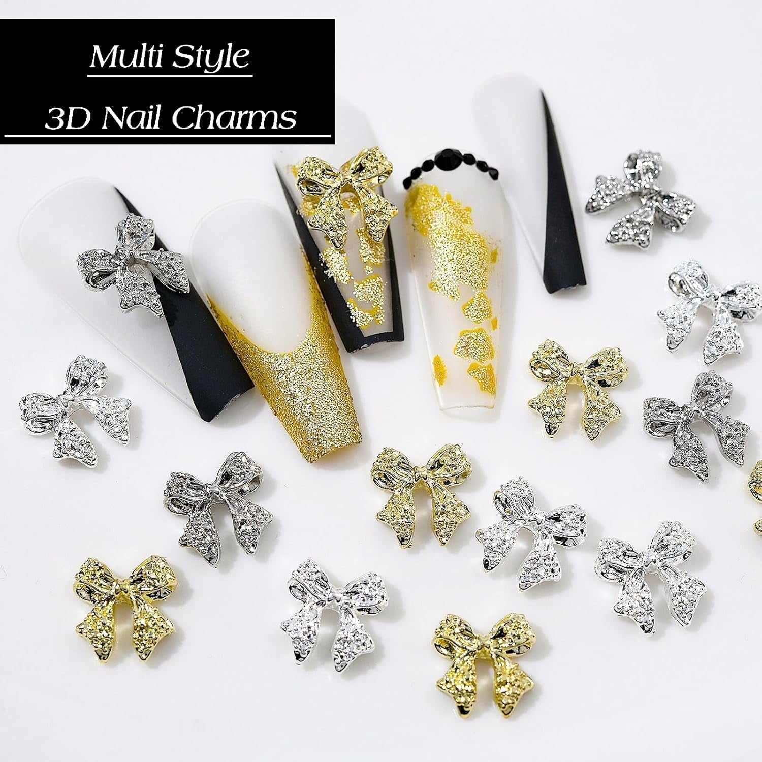 30 stk metal neglesløjfer, guld sølvgrå sløjfer, negletilbehør, negledekorationer til kvinder og piger, nail art design