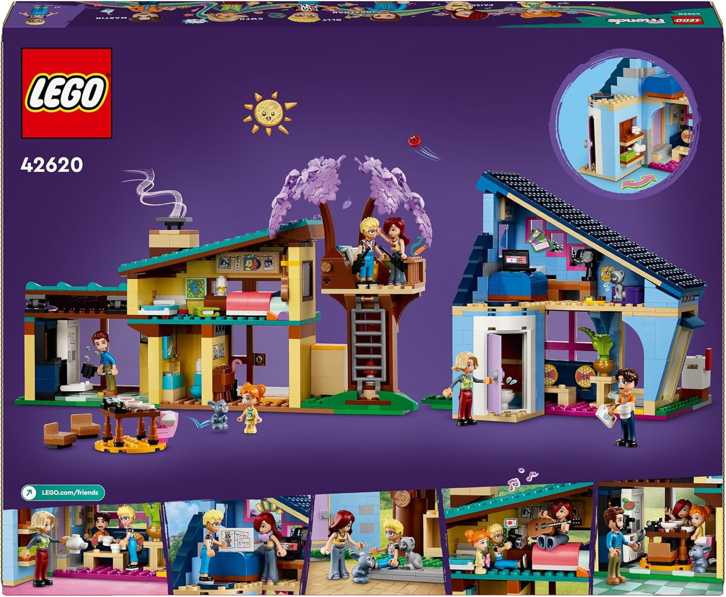 LEGO Friends Olly og Paisley Family House, Dukkehus med figurer og tilbehør, To-etagers hus og træhyttesæt, kreativ gave til piger og drenge 7+ 42620 Byggesæt Besuche den LEGO-Store