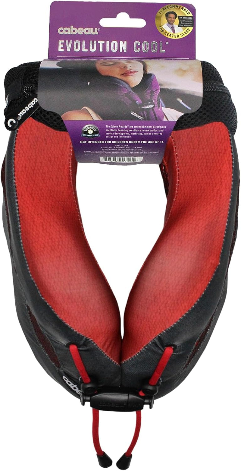 Cabeau Cool Long Haul rejsepude – Evolution Cool – Memory Foam med ventilationsåbninger – Kompakt med bæretaske (rød)