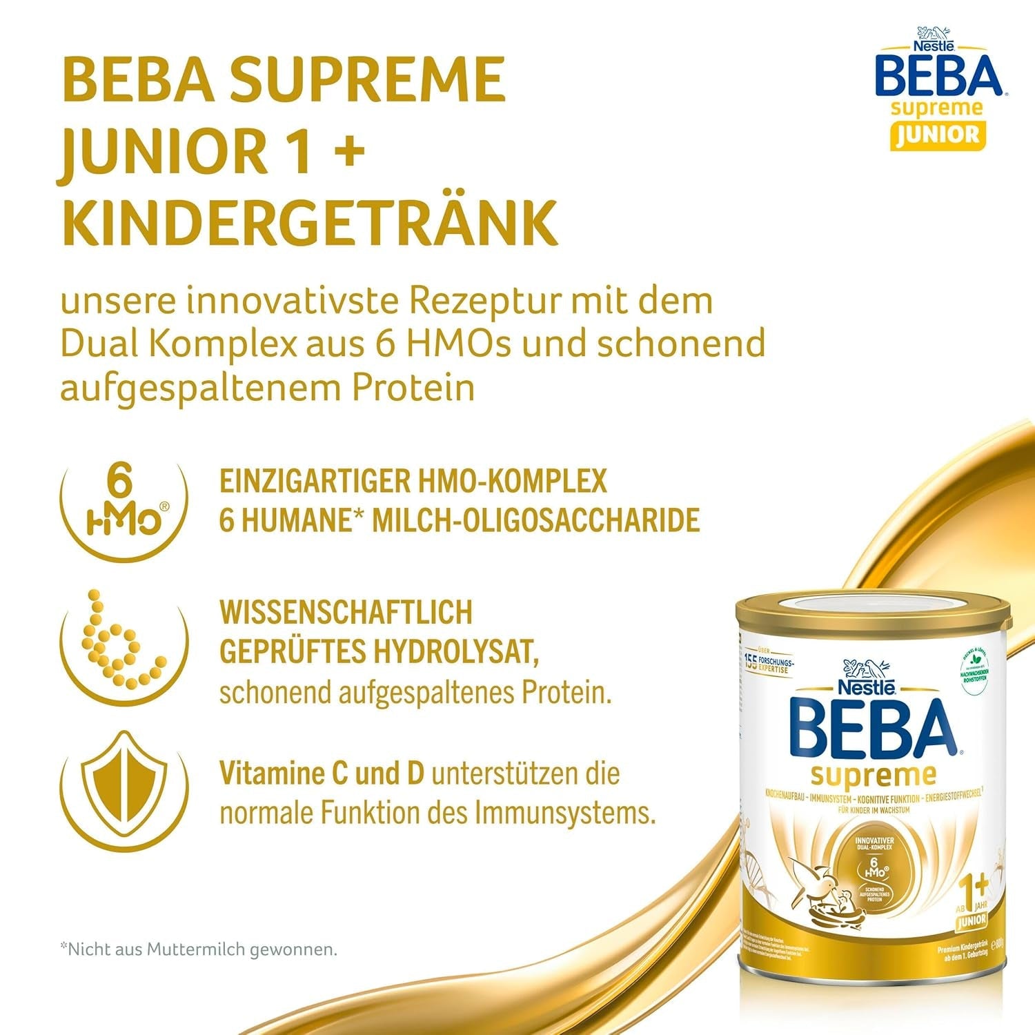 BEBA SUPREME JUNIOR 1 Plus - Drik til børn fra 1 år, med kompleks 6 HMO, laktosefri, palmeoliefri, fiskeoliefri, mad til små børn, babymælkpulver, pakke med 6 (6 x 800g)