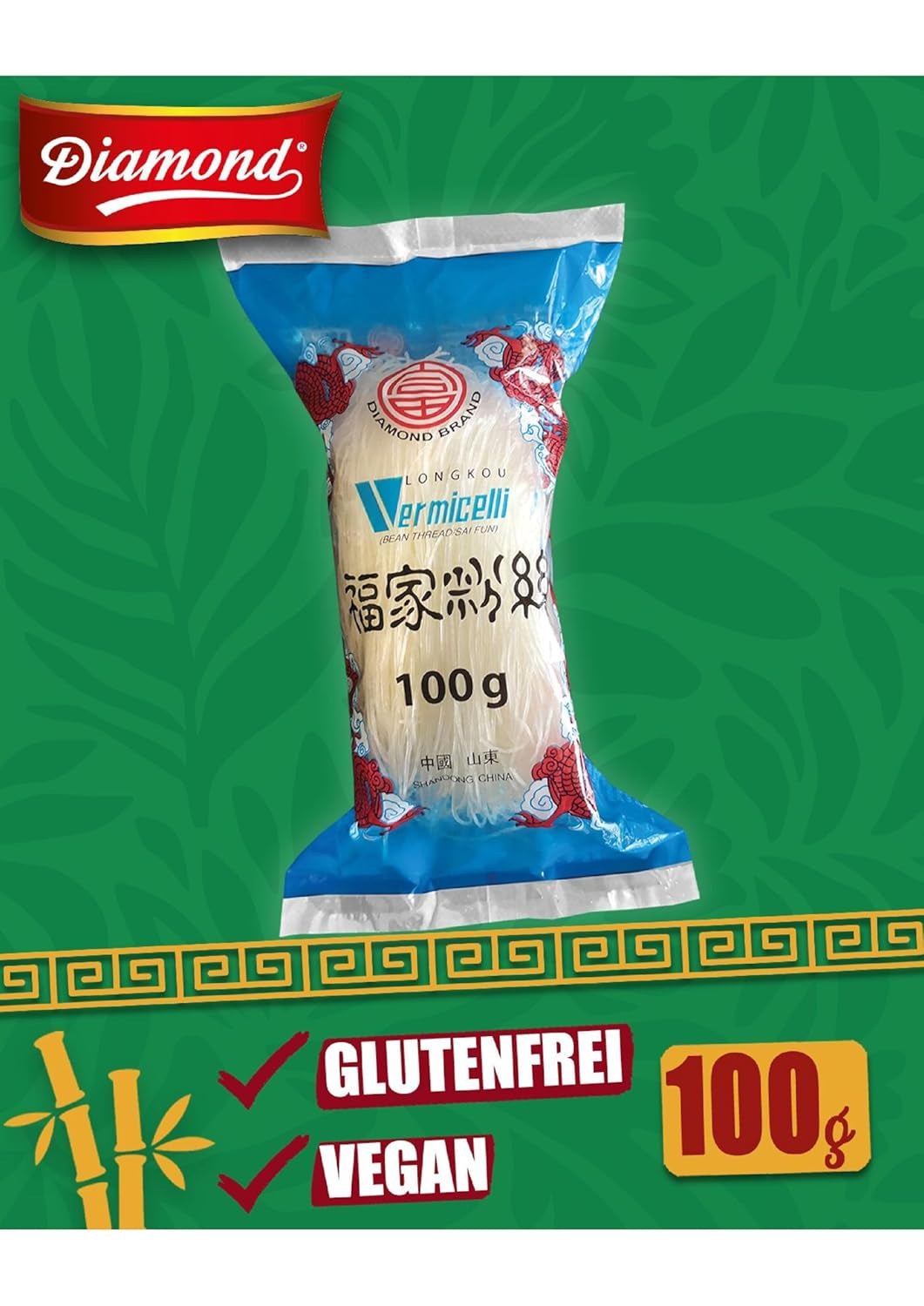 DIAMOND glasnudler, lange glasnudler, naturligt veganske og glutenfri - 1 x 100 g