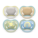 Philips AVENT ultraluftsutter - pakke med 4 BPA-fri, åndbare sutter til babyer mellem 0 og 6 måneder, inklusive bæretaske og sterilisering, farve sol/regnbue (model SCF085/65)