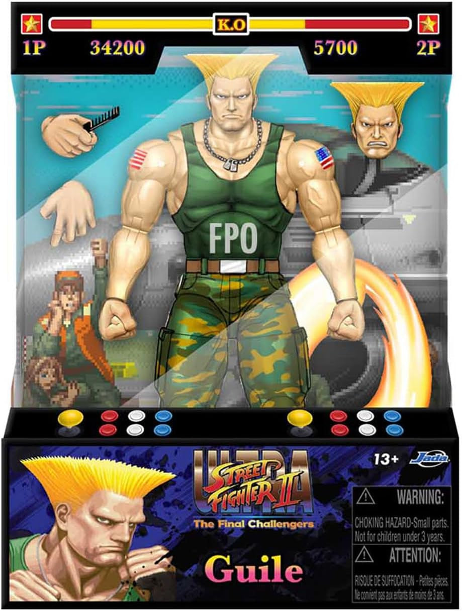 Jada Toys Street Fighter Figur Guile (15 Cm) - Street Fighter 2: The Final Challengers samleobjekt bevægelig actionfigur med alternativt hoved, hænder og tilbehør, alder 13+ Actionfigurer Naty Shop