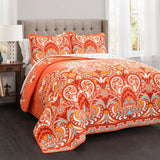 Lush Decor Clara quilt, bomuld, turkis og mandarin, Fuld/Queen Dyner og dyner Naty Shop Orange Fuld/Queen