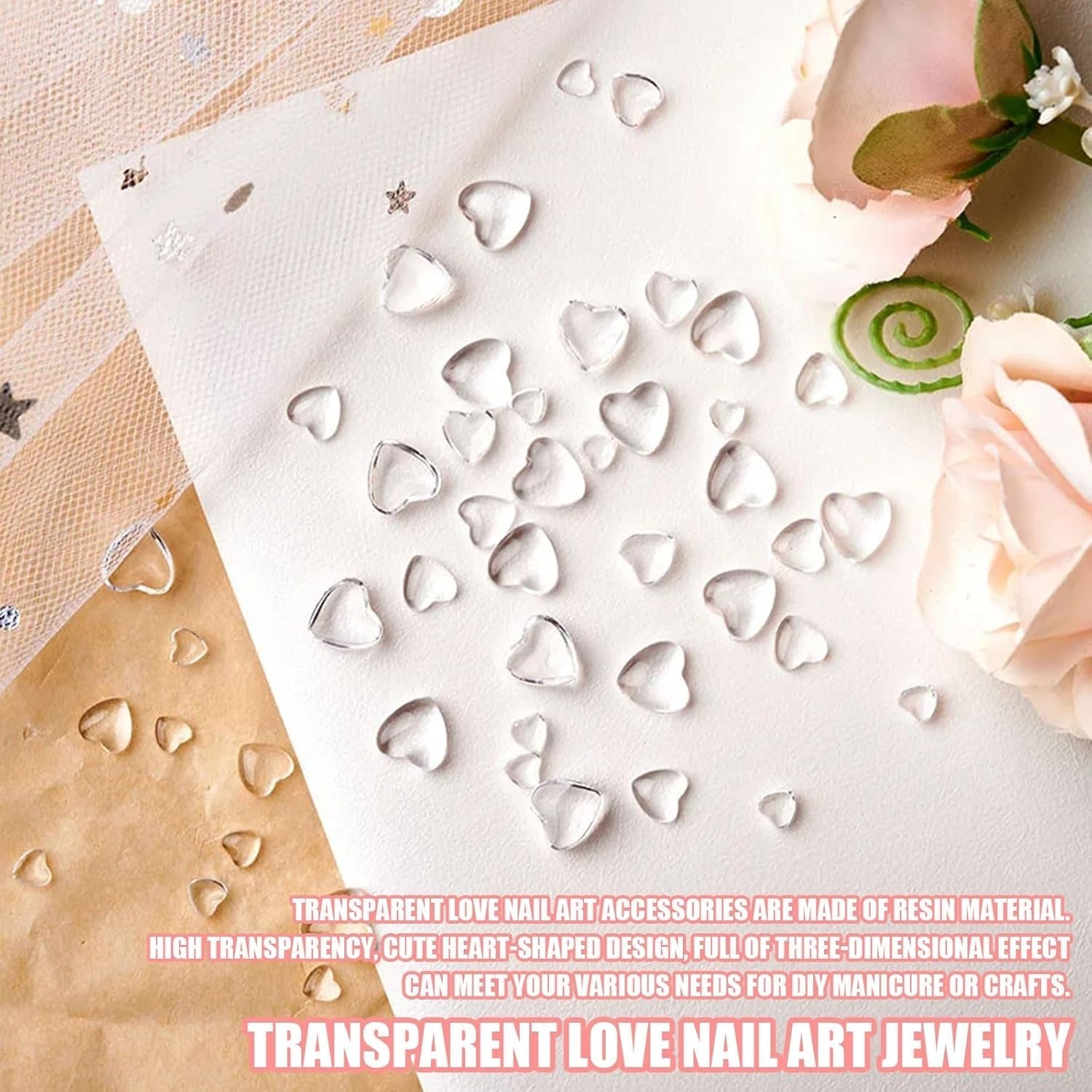 3D Heart Nail Art Charms,320 Stück Niedliche Klar Acryl Herz Nail Charms, Flatback Heart Nagel Strasssteine ​​4Mm 6Mm 8Mm Harz Nagelkunst Dekorationen for Frauen Mädchen DIY Maniküre Zubehör(4Mm 6Mm 8Mm)