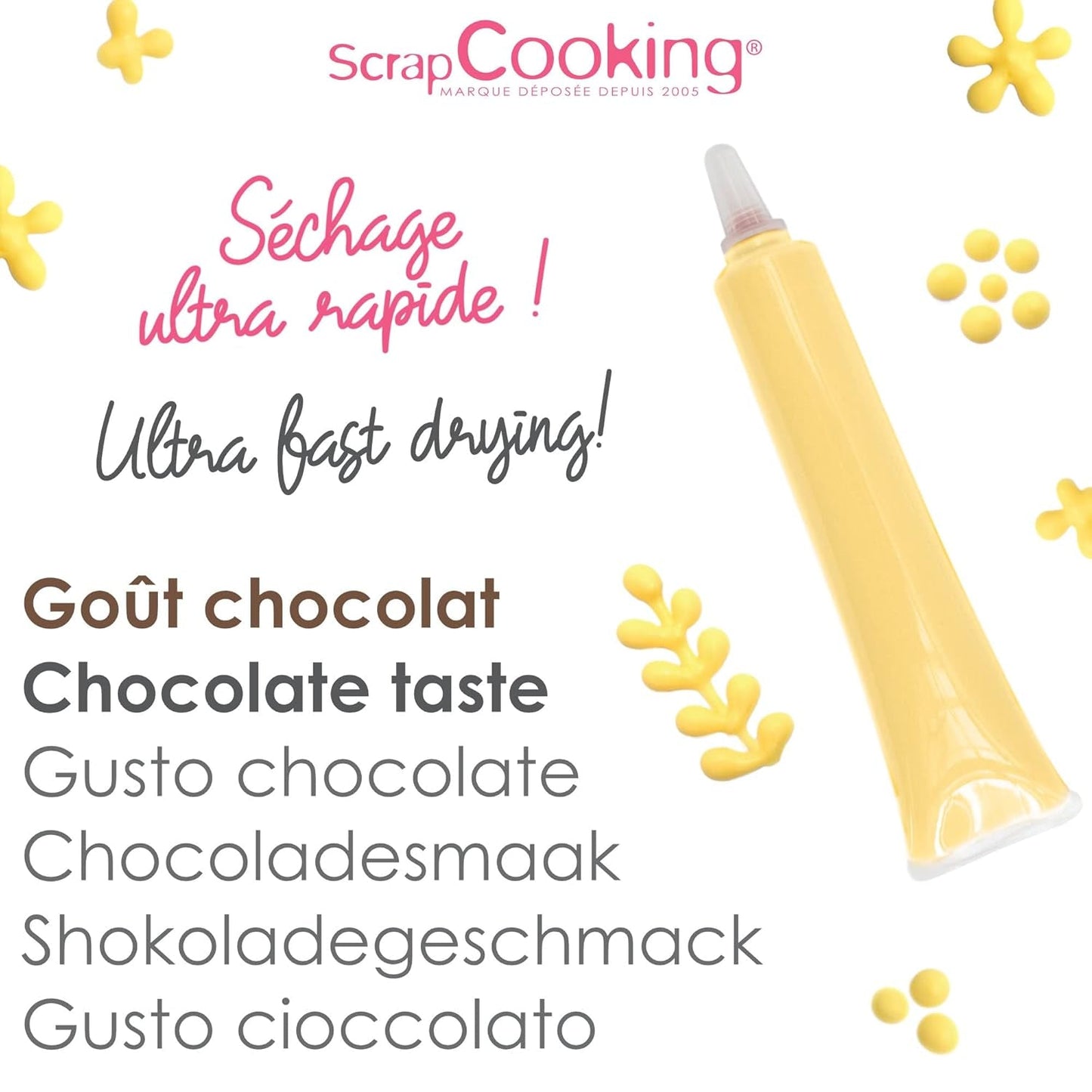 Scrapcooking - Pastel Yellow Sugar Pen - Gul skrivesukker 25g - Dekorativ spisesukkerpen - Skrivning og tegning - Mærkning af fondant, glasur, kager - 6804