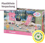 BABY born 832790 Weekend Fishing - Fiskedukke-tilbehørssæt med solseng med levende print, sidebord, glas, kurv, ællinger og fiskestang og pink lang skjorte, Pink