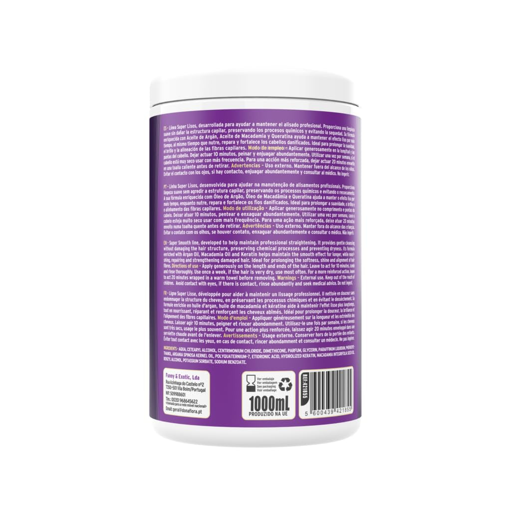 Super Glat hårmaske 1000ml - Med arganolie, macadamia og keratin - Nærer, reparerer og styrker - For silkeagtighed, glans og glatte fibre - Fri for sulfater og parabener Naty Shop hårmaske